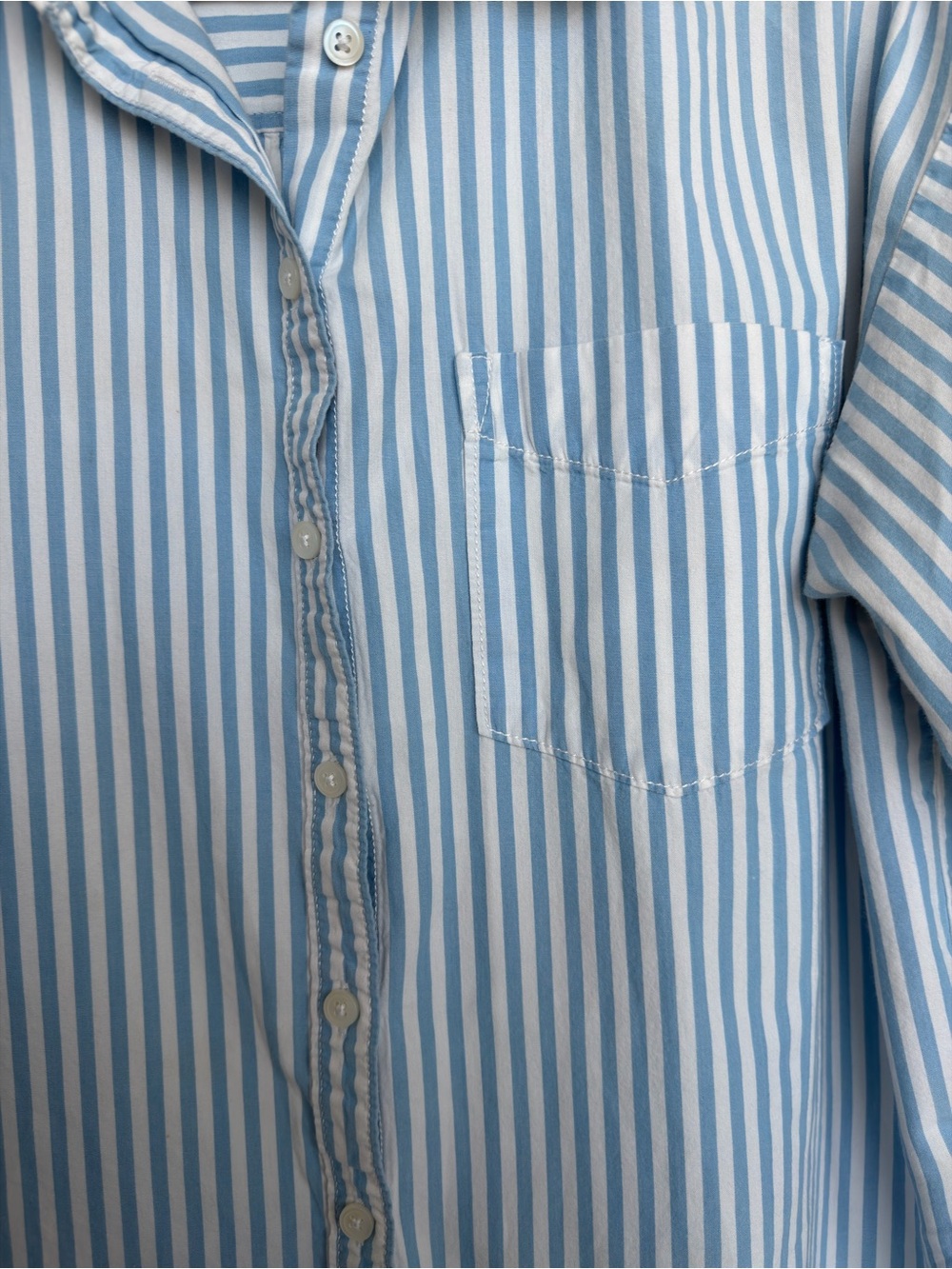 Maeve Anthropologie Blue & White Striped Button-Up Shirt | Cotton | Capsule - Picture 8 of 10